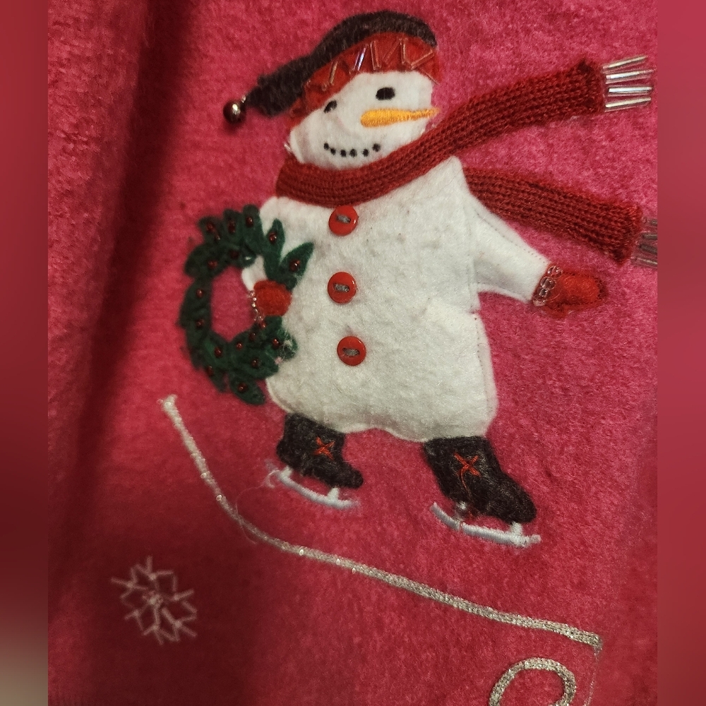 Quacker Factory Sweater 2XL Cardigan Christmas Snowman Wool embellished - Picture 2 of 10